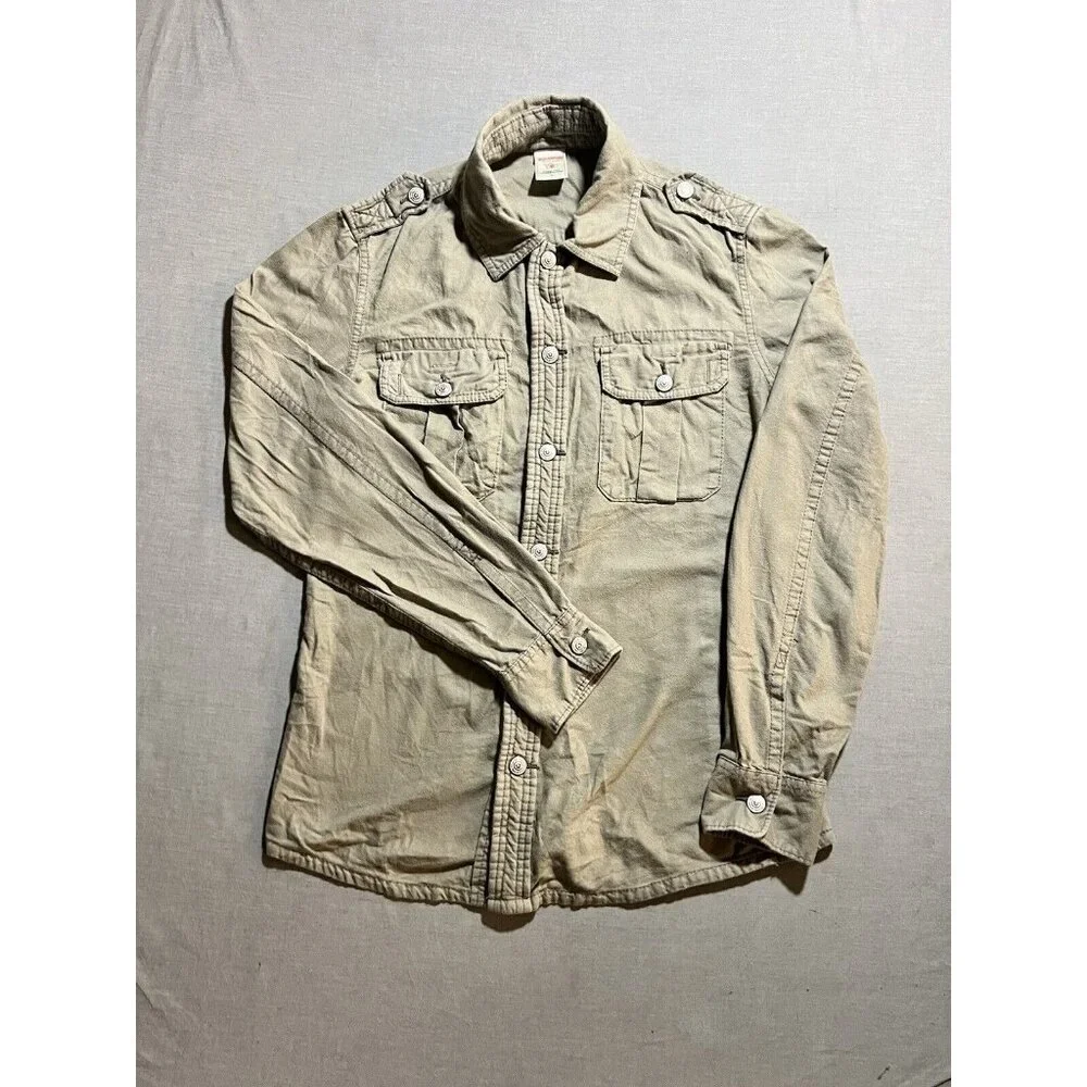 True Religion Chamois Button Up Shirt‎ Men's Medium Beige Snap Long Sleeve.
